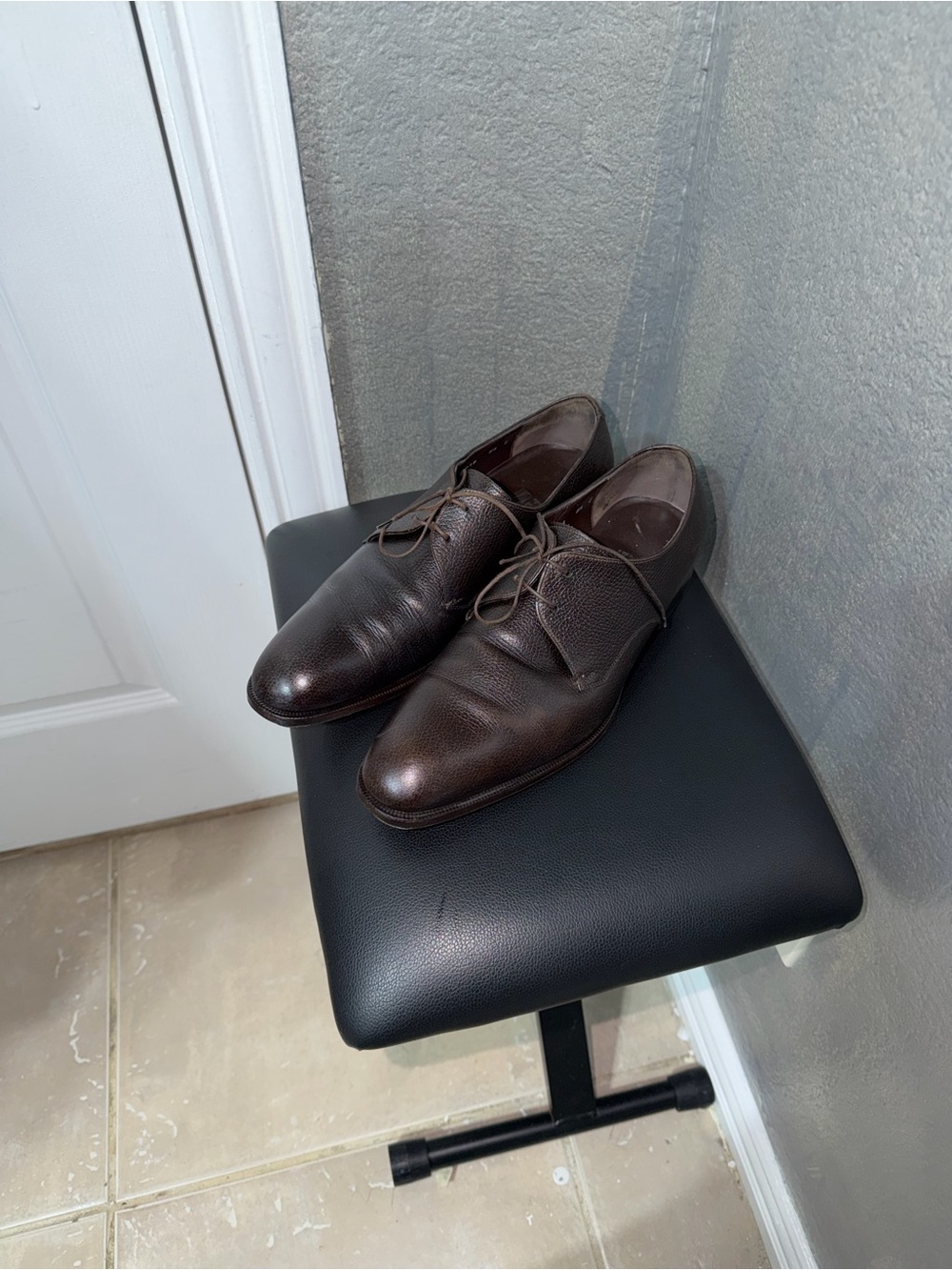 Salvatore Ferragamo Brown Pebbled Leather Derby Shoes